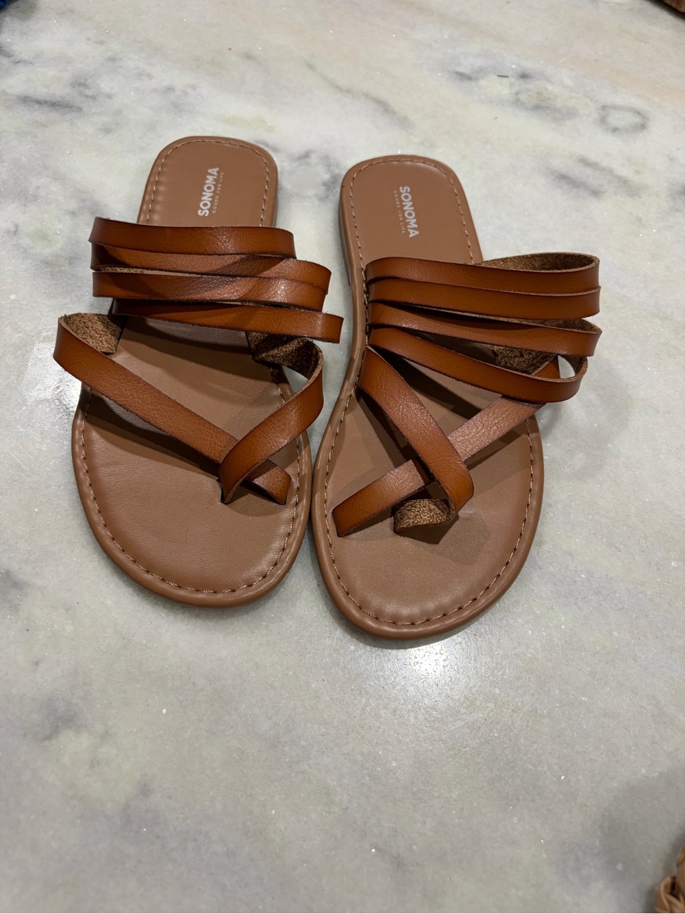 Sonoma Tan Brown Multi-Strap Slide Sandals